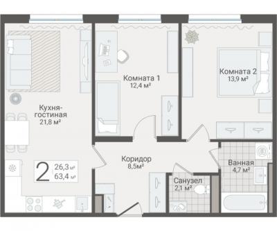 2-к квартира, Руднева ул., строение 1, 15 за 17 950 тыс.р.