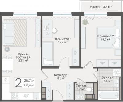 2-к квартира, Руднева ул., строение 1, 15 за 18 350 тыс.р.