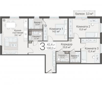 3-к квартира, Руднева ул., строение 1, 15 за 23 500 тыс.р.