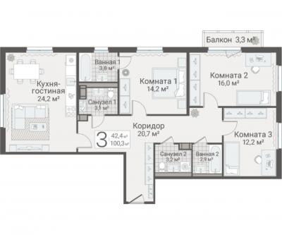 3-к квартира, Руднева ул., строение 1, 15 за 23 400 тыс.р.