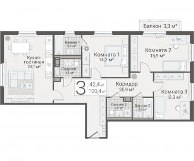 3-к квартира, Руднева ул., строение 1, 15 за 23 450 тыс.р.
