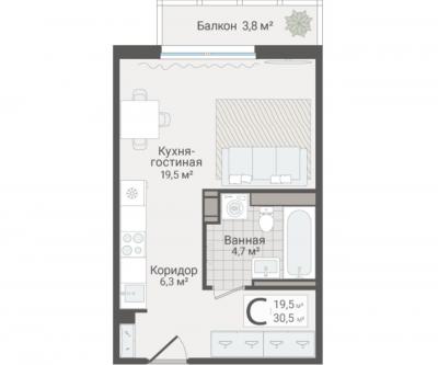 Студия, Руднева ул., строение 1, 15 за 9 950 тыс.р.