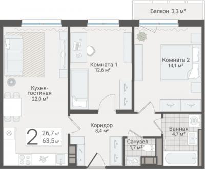 2-к квартира, Руднева ул., строение 1, 15 за 19 250 тыс.р.