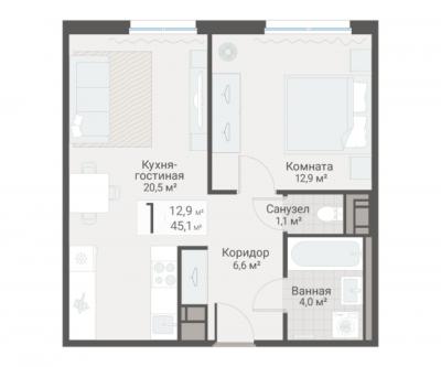 1-к квартира, Руднева ул., строение 1, 15 за 13 300 тыс. руб.