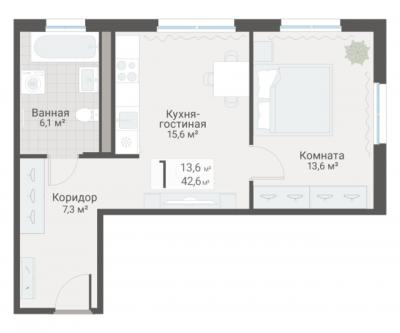 1-к квартира, Руднева ул., строение 1, 15 за 12 600 тыс.р.