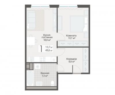 1-к квартира, Руднева ул., строение 1, 15 за 13 900 тыс.р.