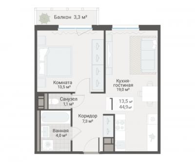 1-к квартира, Руднева ул., строение 1, 15 за 13 700 тыс.р.