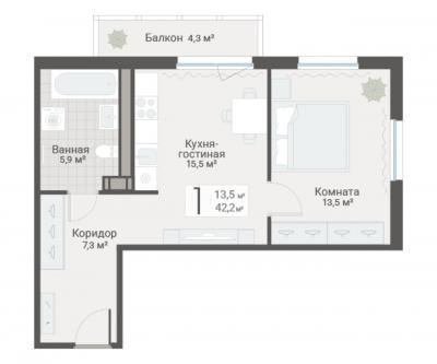 1-к квартира, Руднева ул., строение 1, 15 за 13 100 тыс.р.