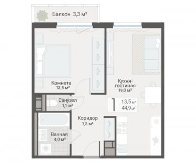 1-к квартира, Руднева ул., строение 1, 15 за 13 850 тыс.р.