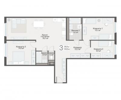 3-к квартира, Руднева ул., строение 1, 15 за 23 400 тыс.р.