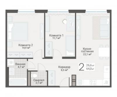 2-к квартира, Руднева ул., строение 1, 15 за 18 650 тыс. руб.