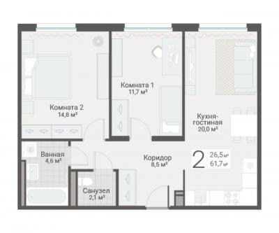 2-к квартира, Руднева ул., строение 1, 15 за 17 650 тыс.р.
