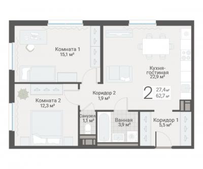 2-к квартира, Руднева ул., строение 1, 15 за 17 950 тыс.р.
