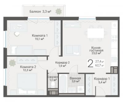 2-к квартира, Руднева ул., строение 1, 15 за 18 350 тыс.р.