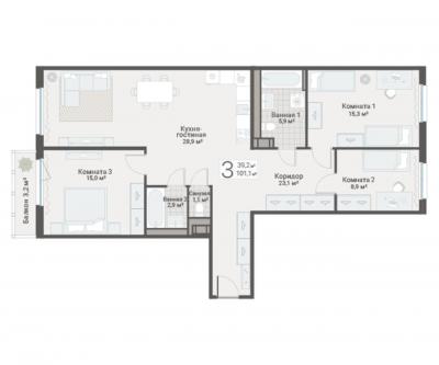 3-к квартира, Руднева ул., строение 1, 15 за 24 000 тыс.р.