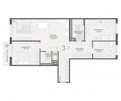 3-к квартира, Руднева ул., строение 1, 15 за 24 600 тыс.р.