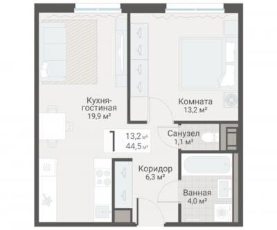 1-к квартира, Руднева ул., строение 1, 15 за 13 800 тыс.р.