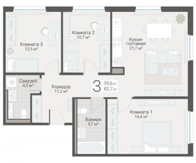 3-к квартира, Руднева ул., строение 1, 15 за 21 200 тыс.р.