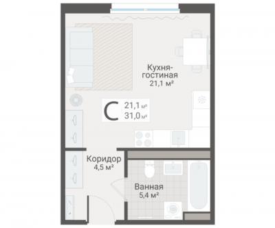 Студия, Руднева ул., строение 1, 15 за 9 600 тыс.р.