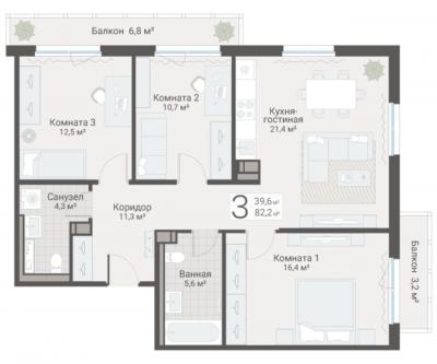 3-к квартира, Руднева ул., строение 1, 15 за 23 000 тыс.р.