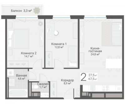 2-к квартира, Руднева ул., строение 1, 15 за 19 250 тыс.р.