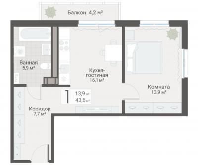 1-к квартира, Руднева ул., строение 1, 15 за 13 900 тыс.р.