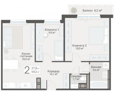 2-к квартира, Руднева ул., строение 1, 15 за 18 650