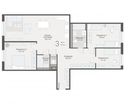 3-к квартира, Руднева ул., строение 1, 15 за 24 700 тыс.р.