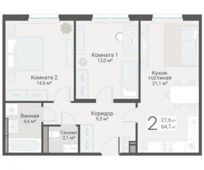 2-к квартира, Руднева ул., строение 1, 15 за 18 200 тыс.р.