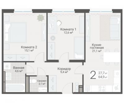 2-к квартира, Руднева ул., строение 1, 15 за 18 250 тыс.р.