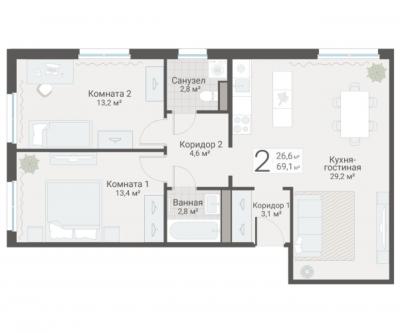 2-к квартира, Руднева ул., строение 1, 15 за 19 800 тыс. руб.