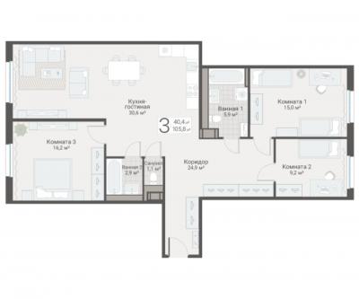 3-к квартира, Руднева ул., строение 1, 15 за 24 900 тыс.р.