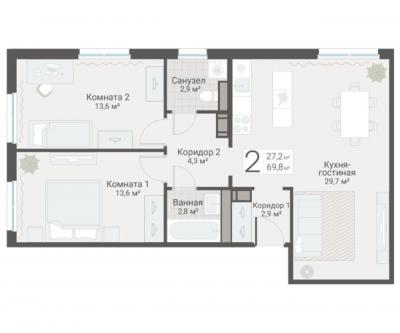 2-к квартира, Руднева ул., строение 1, 15 за 20 200 тыс.р.