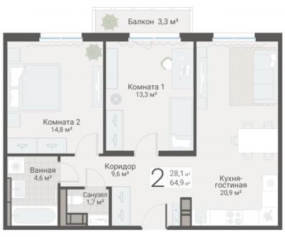 2-к квартира, Руднева ул., строение 1, 15 за 18 500 тыс.р.